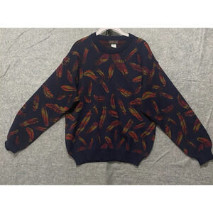 Culwell & Son Wool Sweater Mens XL Blue Leaves‎ Crewneck Pullover Academia